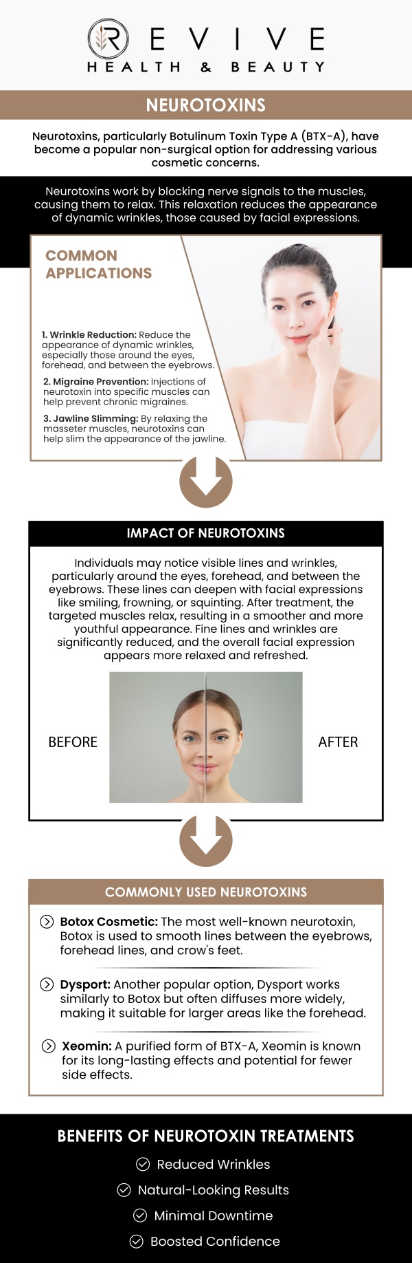 At Revive Health & Beauty, we offer neurotoxin therapy to help you achieve natural facial rejuvenation in Frisco, TX. Melanie Hall and our expert team use advanced techniques to smooth wrinkles and restore a youthful appearance, all while maintaining a natural look. Whether you're looking to treat fine lines or enhance facial features, our personalized approach ensures you achieve your desired results. Contact us today or book an appointment online. We are conveniently located at 11500 State Highway 121, Suite 320, Frisco, TX 75035. At Revive Health & Beauty, we offer neurotoxin therapy to help you achieve natural facial rejuvenation in Frisco, TX. Melanie Hall and our expert team use advanced techniques to smooth wrinkles and restore a youthful appearance, all while maintaining a natural look. Whether you're looking to treat fine lines or enhance facial features, our personalized approach ensures you achieve your desired results. Contact us today or book an appointment online. We are conveniently located at 11500 State Highway 121, Suite 320, Frisco, TX 75035.