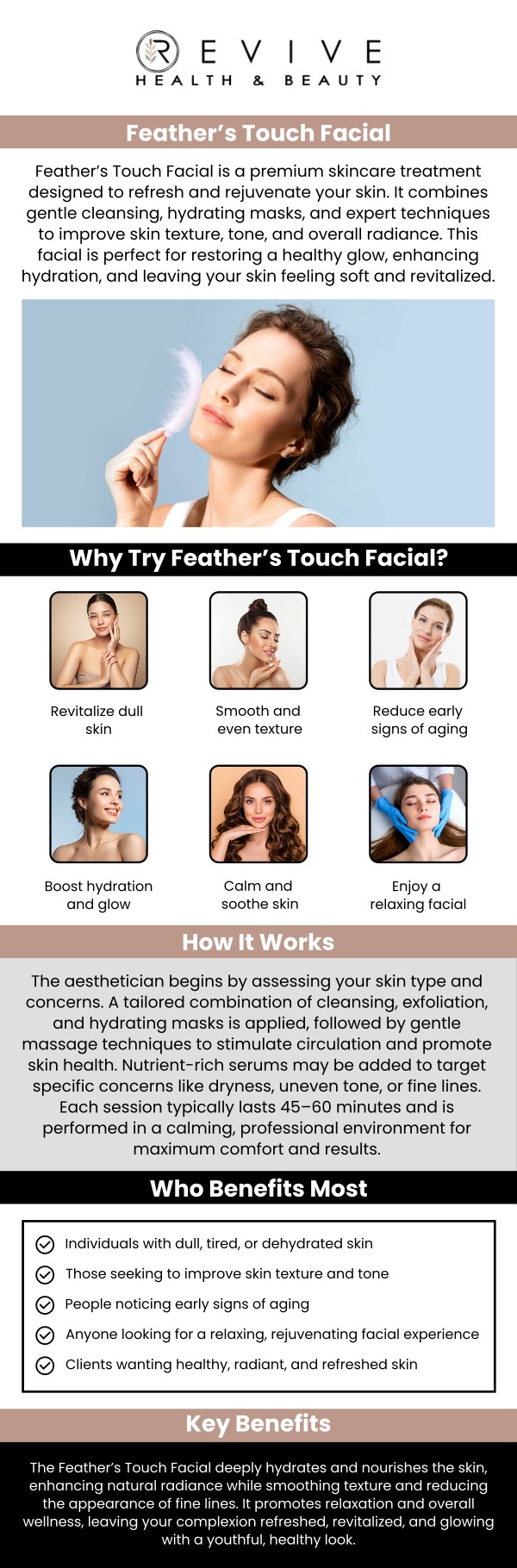 Common questions asked by clients: What is a Feather’s Touch Facial? How does a Feather’s Touch Facial rejuvenate the skin? Who is a good candidate for a Feather’s Touch Facial? What skin concerns does a Feather’s Touch Facial address? For more information, contact us or schedule an appointment online. We are conveniently located at 11500 State Hwy 121, Suite 320, Frisco, TX 75035.